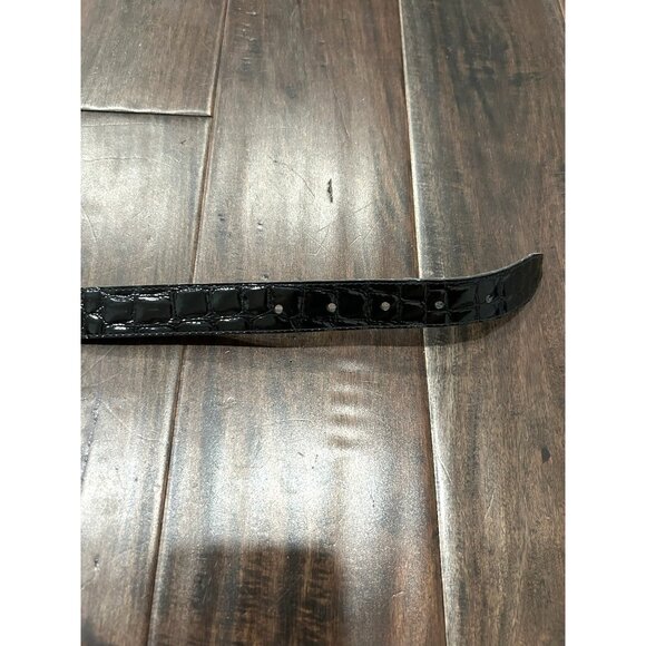 Croc Pattern Genuine Leather Belt Black Sz 14 Adjustable Single Prong Buckle - Picture 3 of 8